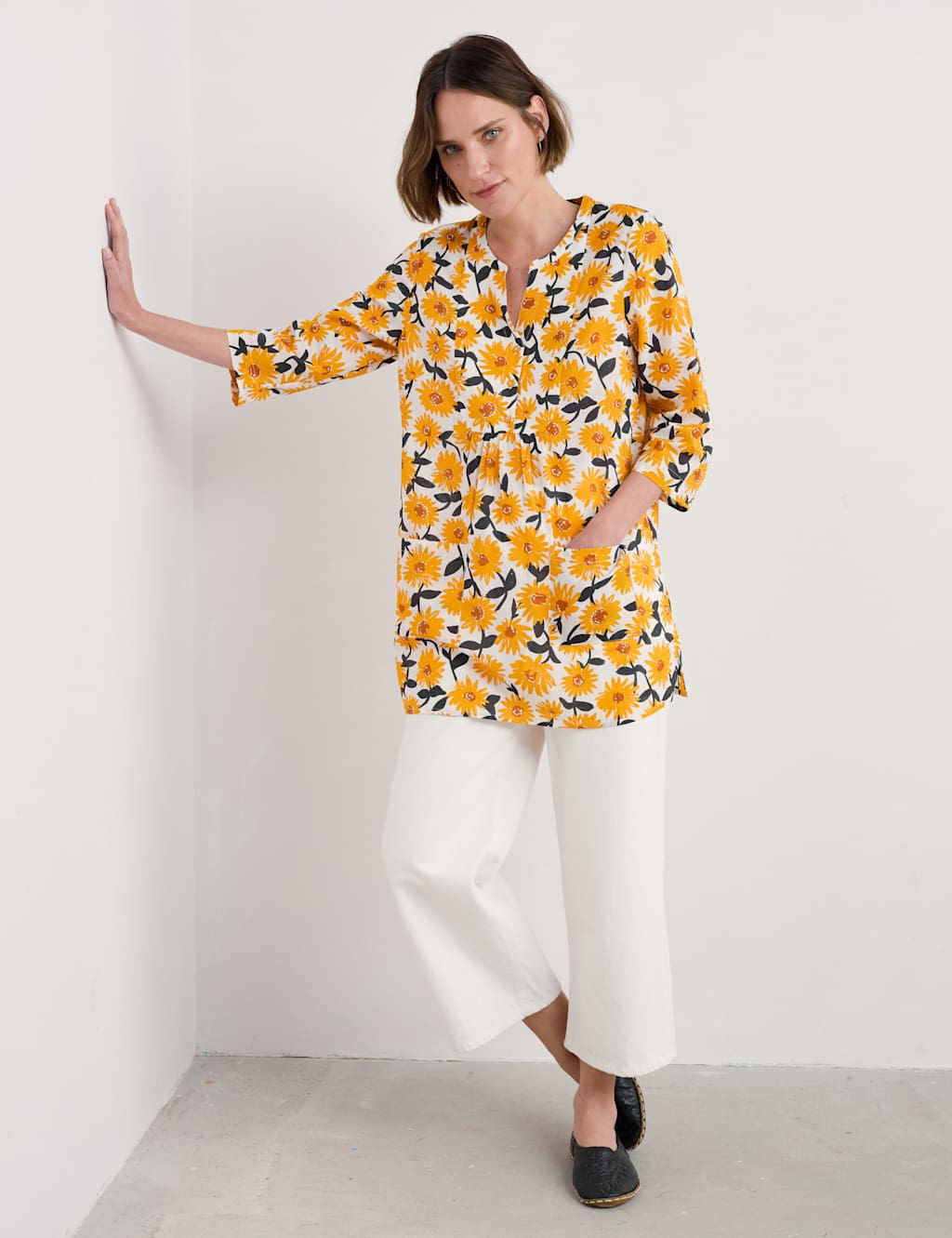 Pure Cotton Floral Notch Neck Tunic