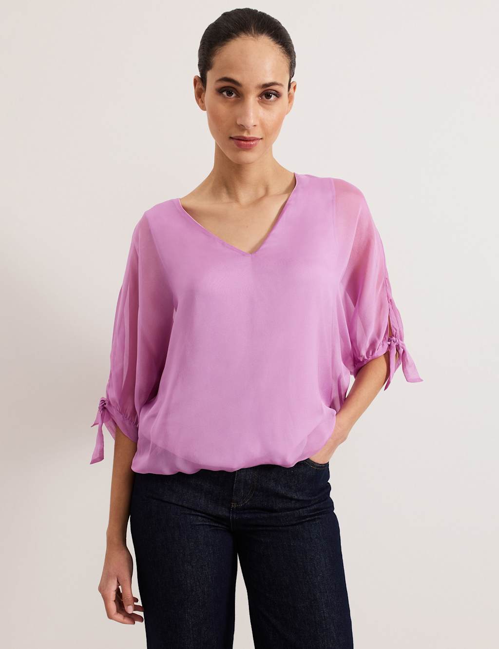 Phase Eight Women's Pure Silk V-Neck Blouse - XS - Pink, Pink