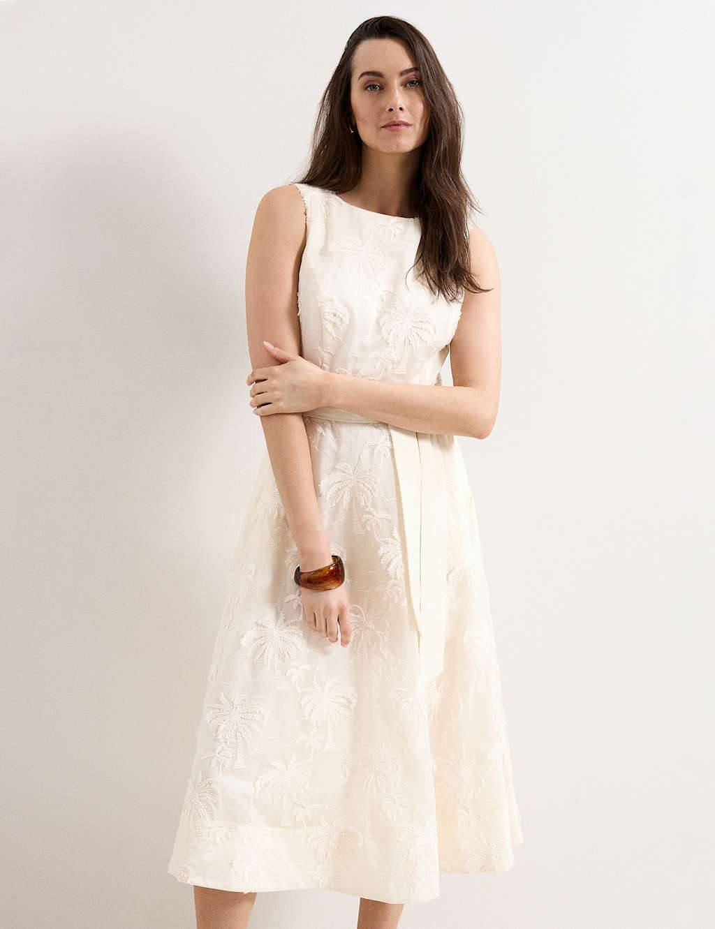 Phase Eight Women's Embroidered Slash Neck Midi Waisted Dress - 18 - White - Available at M&S