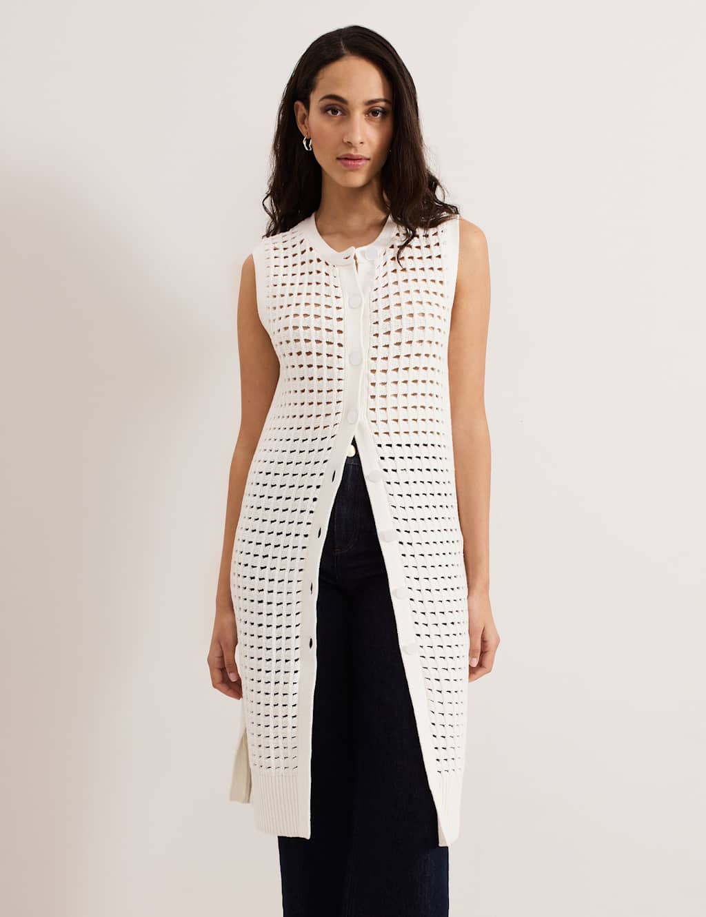 Pure Cotton Textured Longline Cardigan
