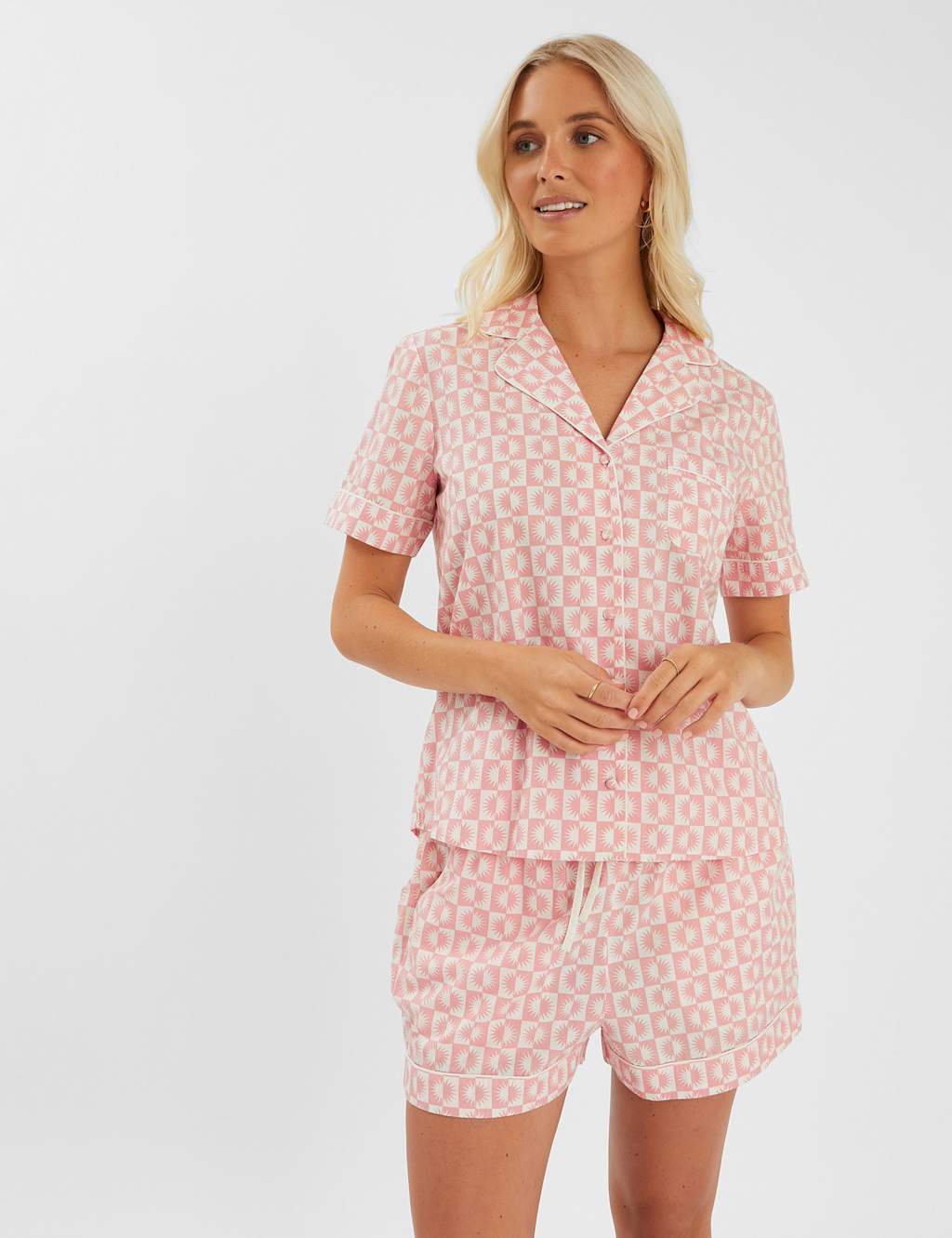 ACCESSORIZE Pure Cotton Sun Print Revere Shortie Set Pink