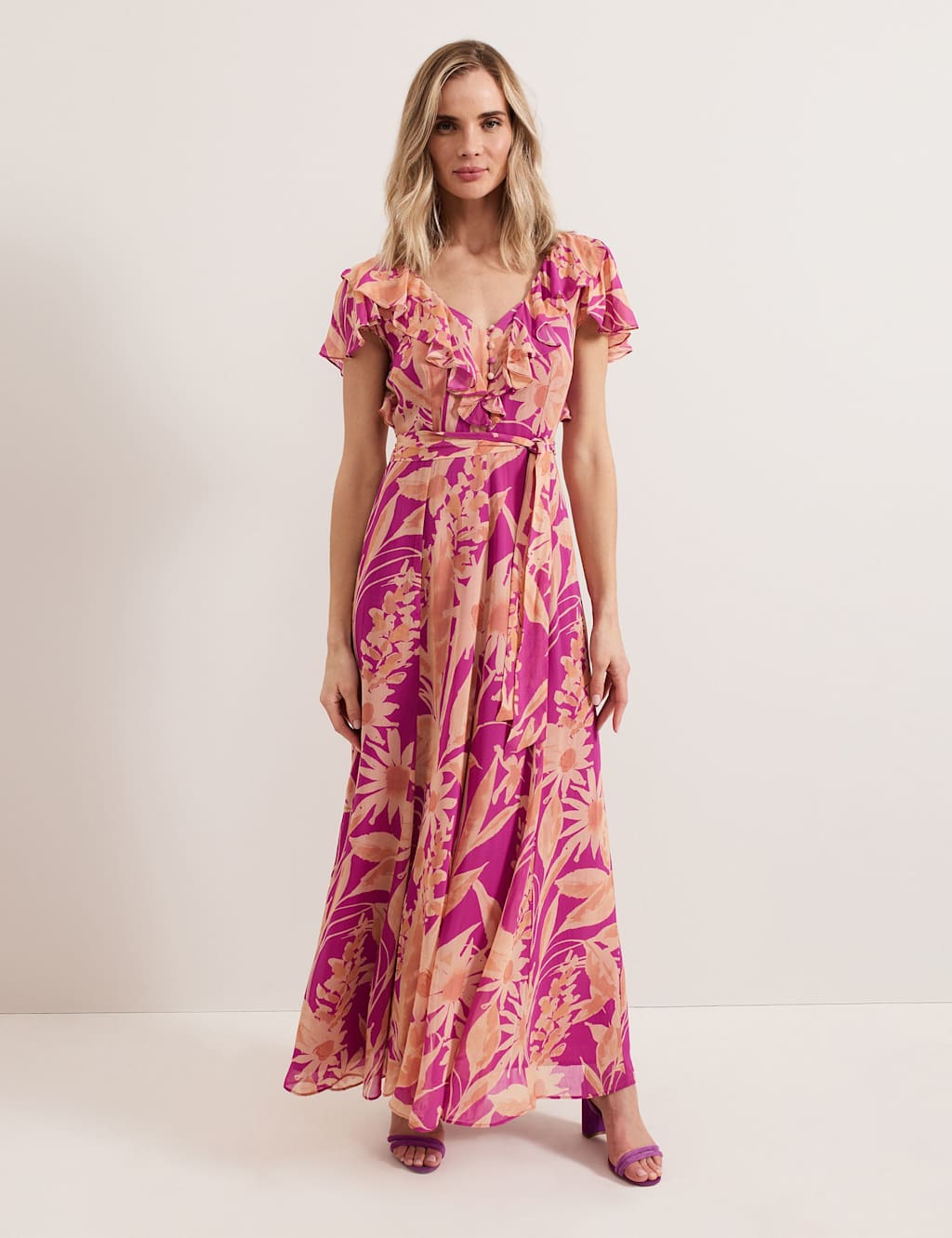 Floral V-Neck Maxi Waisted Dress