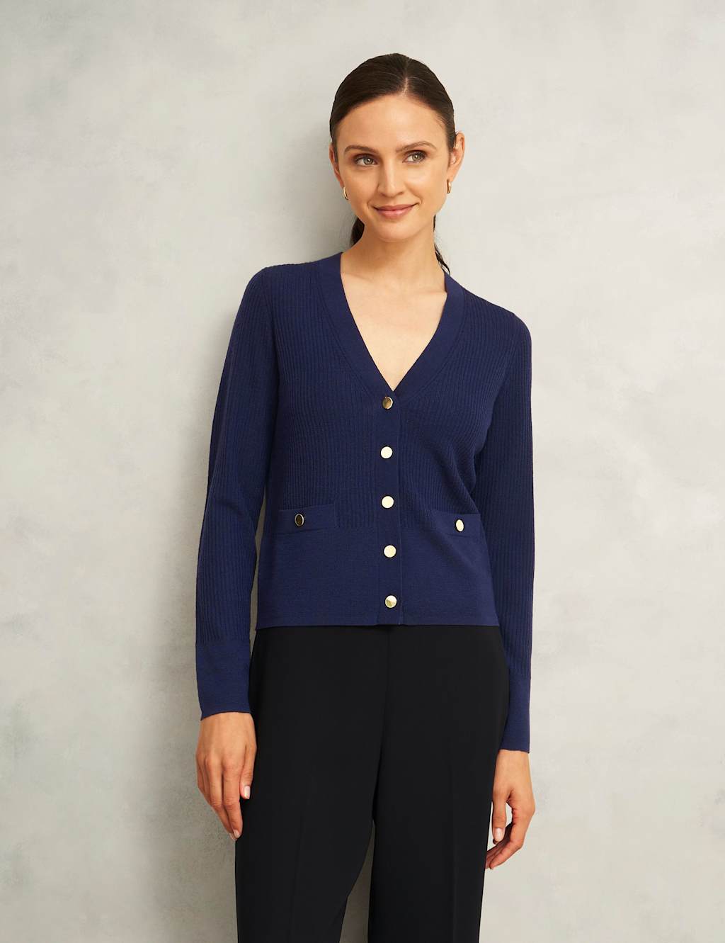 HOBBS Pure Merino Wool Button Front Cardigan Navy
