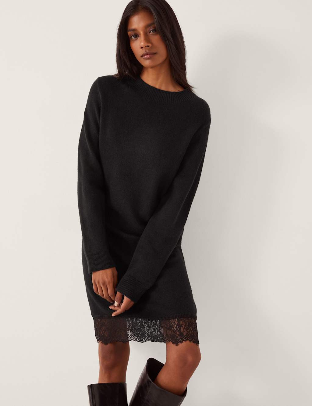 Monsoon Mini Sweater Dress Black