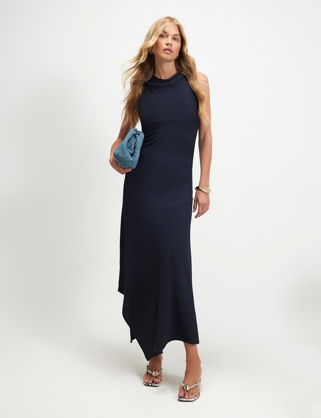 River Island Women's Textured Halter Neck Midi Skater Dress - Extra Small - Navy - Available at M&S
