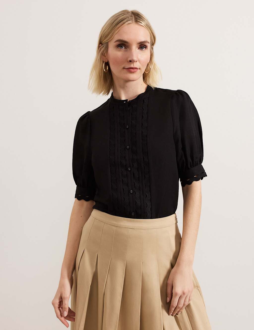 Linen Rich Textured Crew Neck Blouse