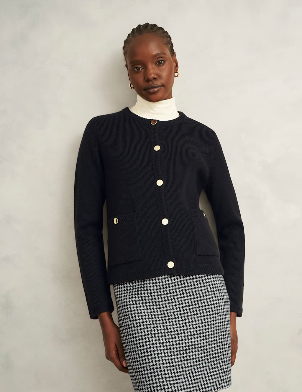 HOBBS Merino Wool Rich Button Front Cardigan Black