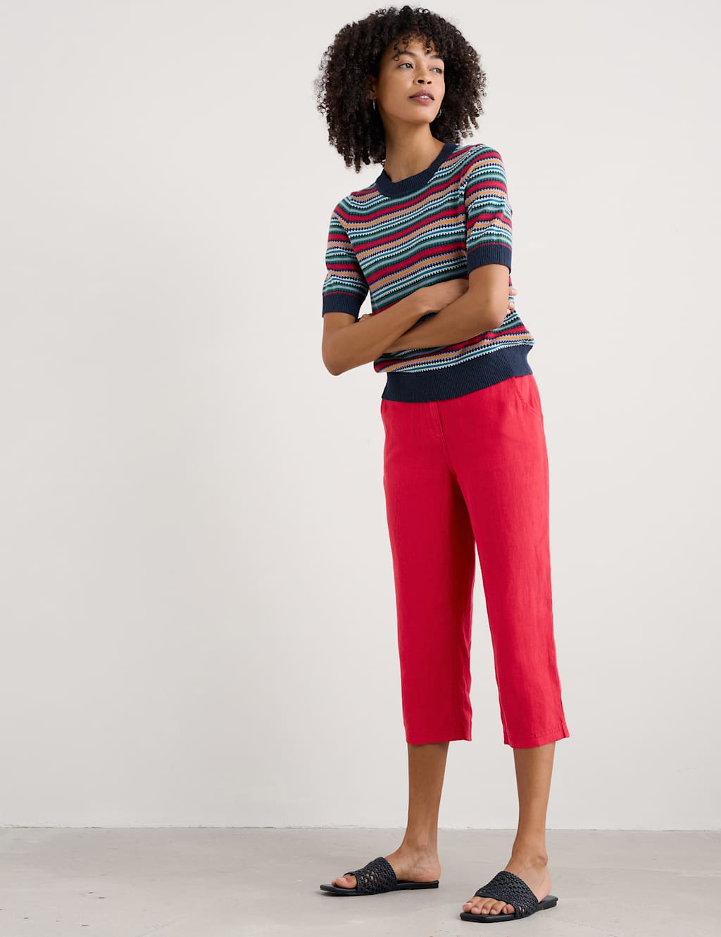 Pure Linen Straight Leg Cropped Trousers