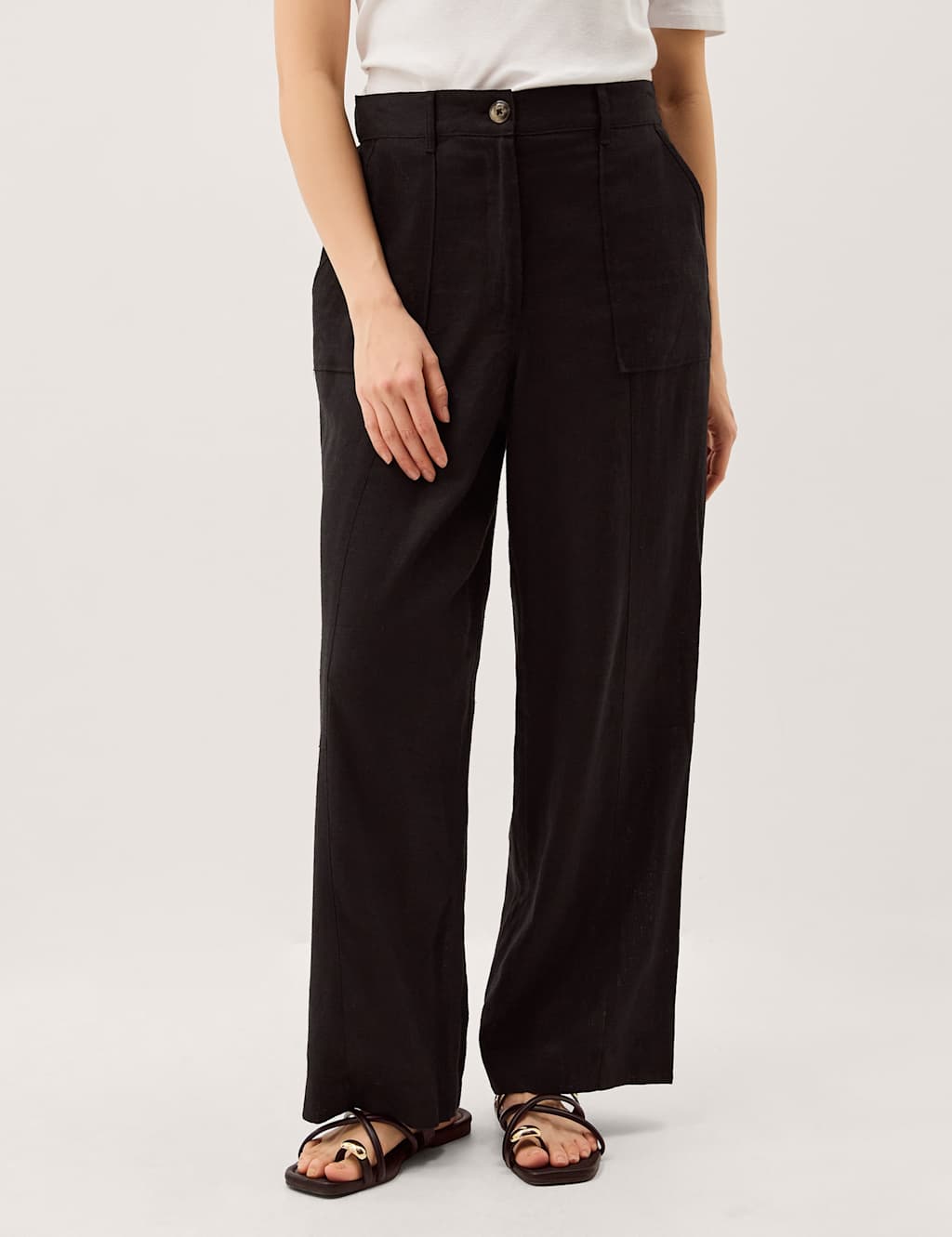 Monsoon Women's Linen Blend Straight Leg Trousers - Medium - Black - Available at M&S