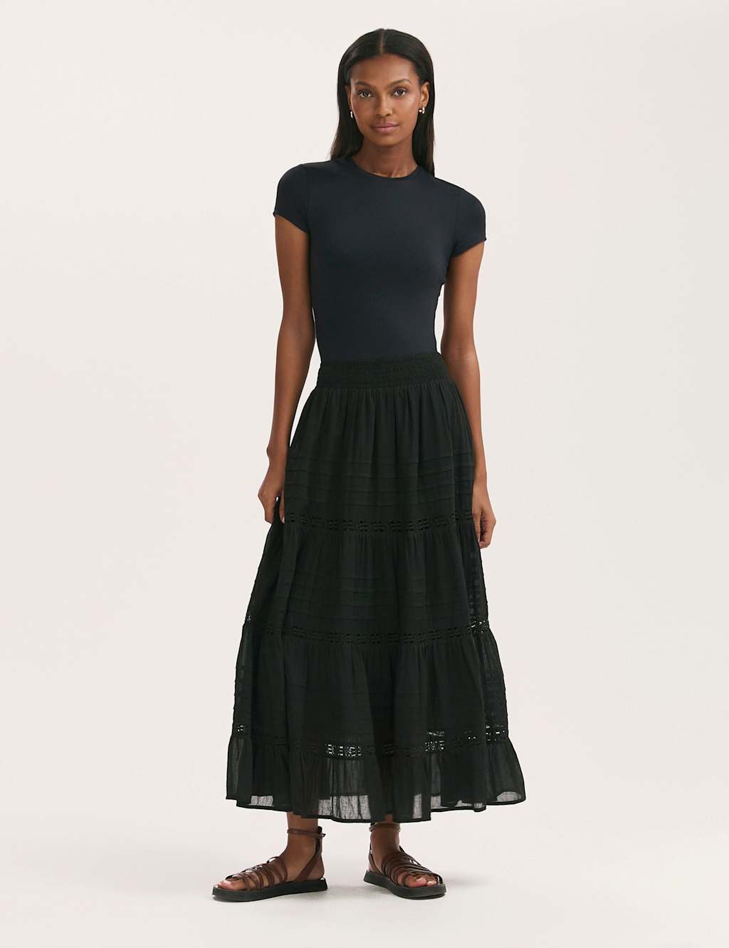 Pure Cotton Voile Midiaxi Tiered Skirt