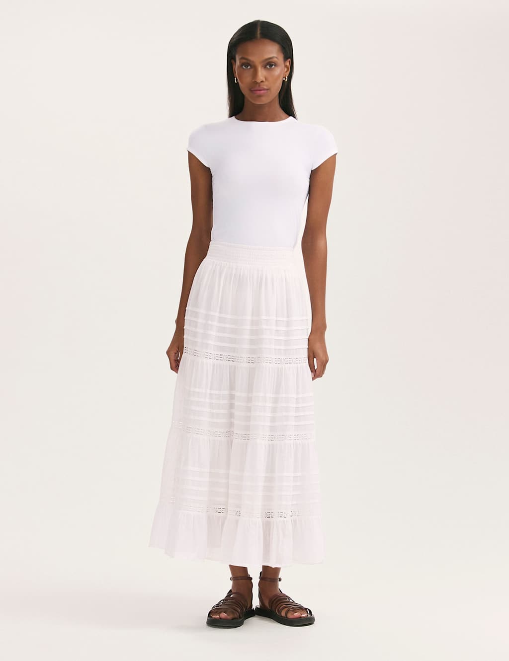 Pure Cotton Voile Midiaxi Tiered Skirt