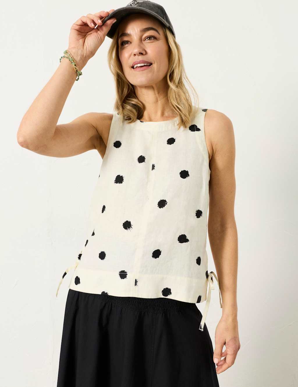 Fatface Women's Pure Linen Polka Dot Cut Out Blouse - 12 - Ivory Mix - Available at M&S