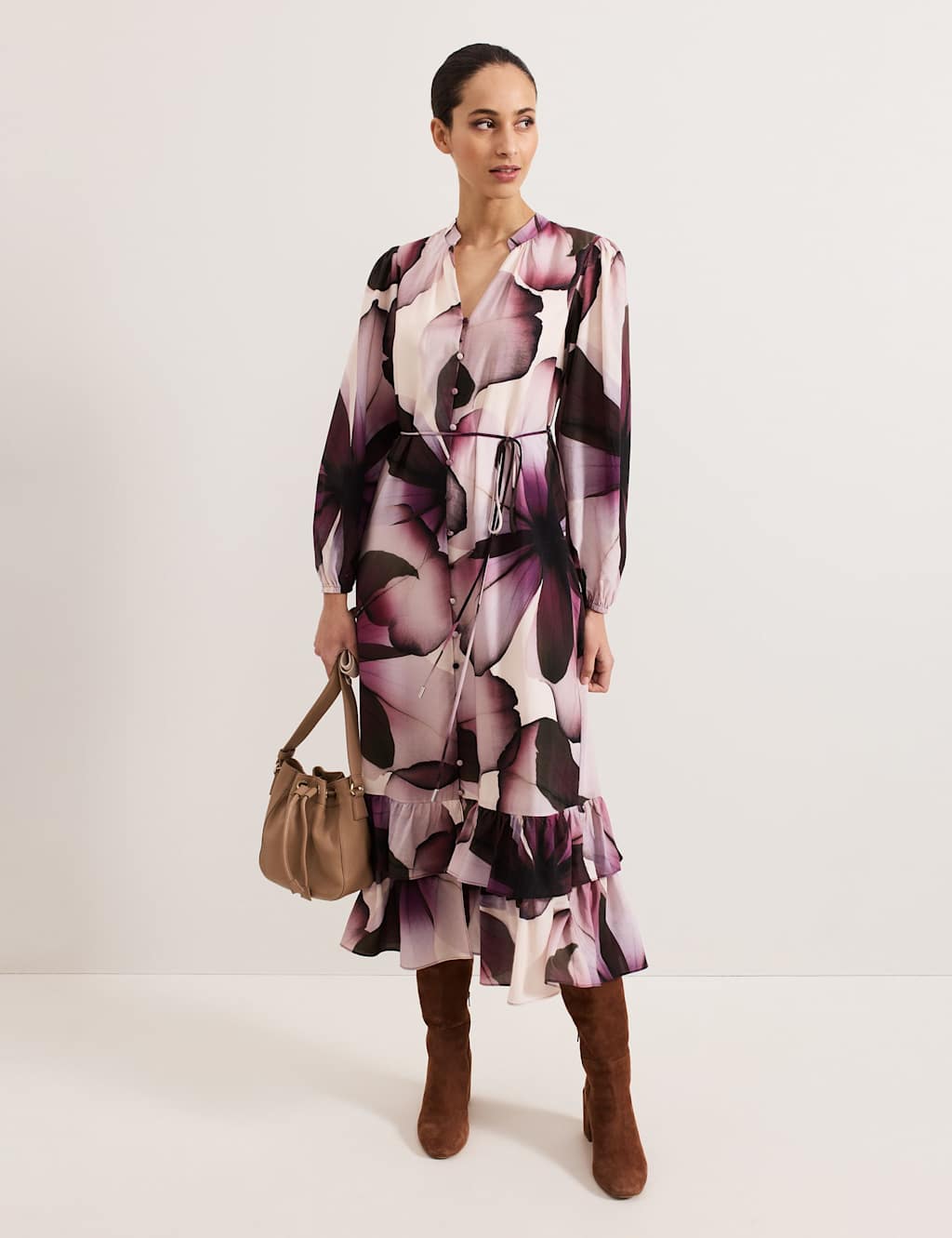 Pure Lyocell Floral Midaxi Tiered Dress