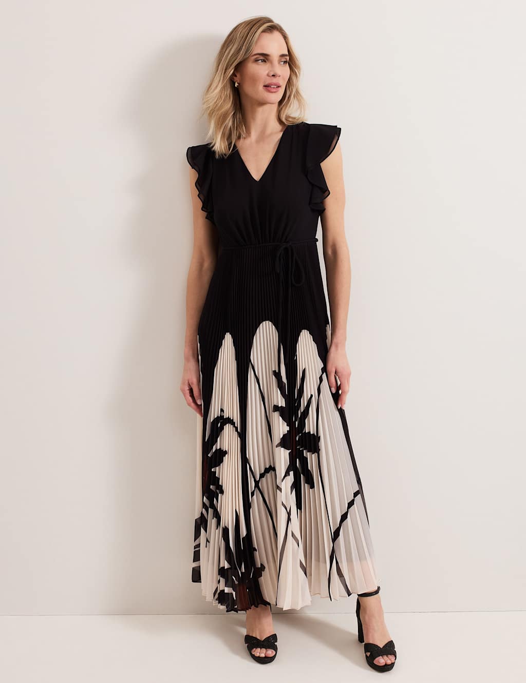 Printed V-Neck Maxi Skater Dress