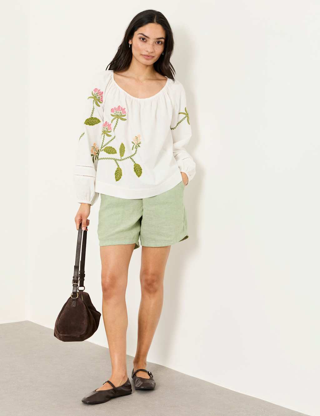 Fatface Women's Cotton Blend Embroidered Scoop Neck Blouse - 10 - Ivory Mix - Available at M&S