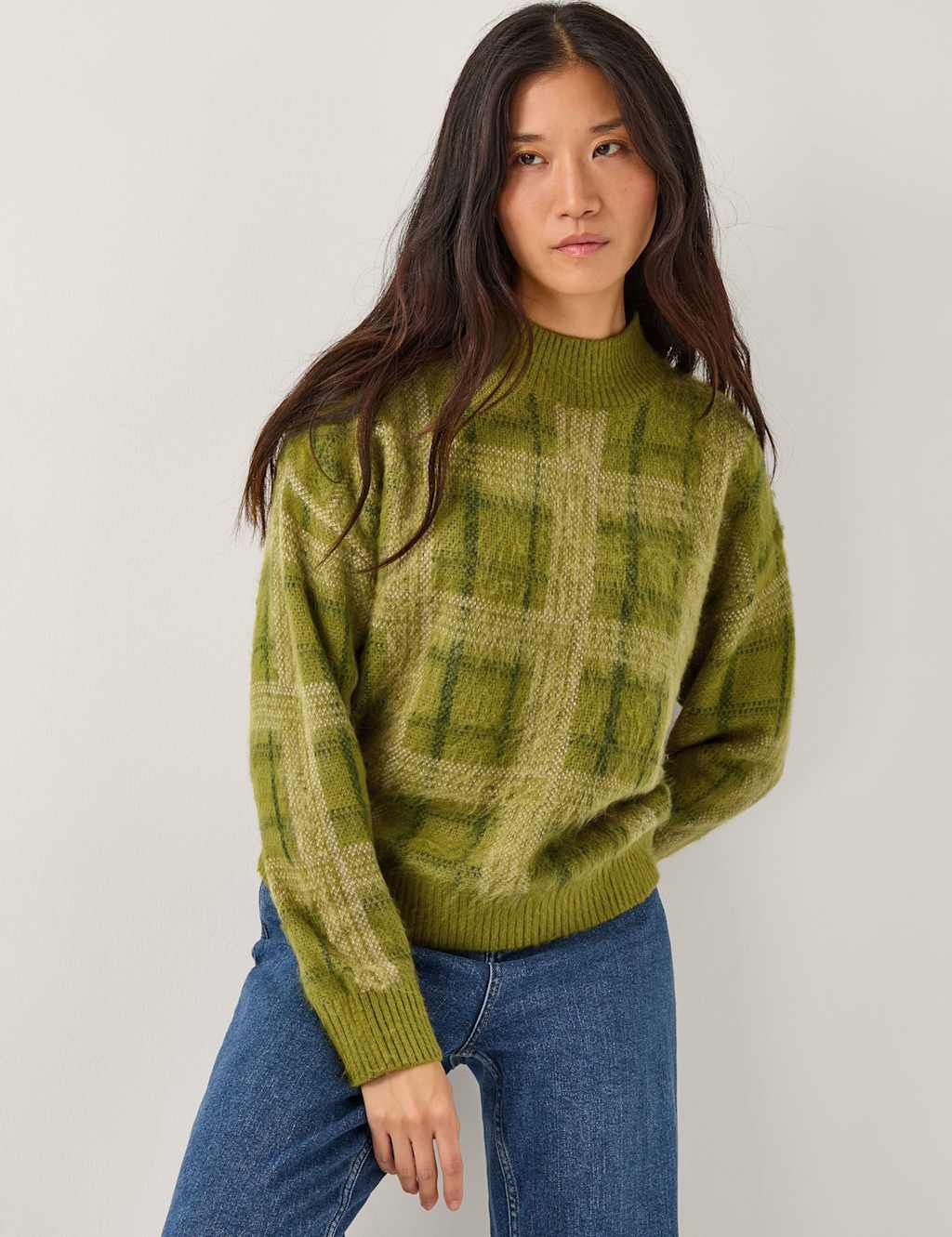 Monsoon Checked High Neck Jumper Green