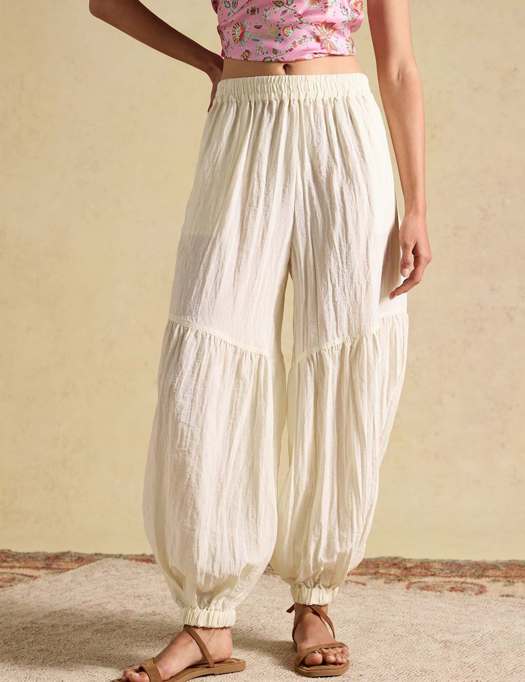 Joules Women's Pure Cotton Pleated Balloon Trousers - 16 - Cream - Available at M&S