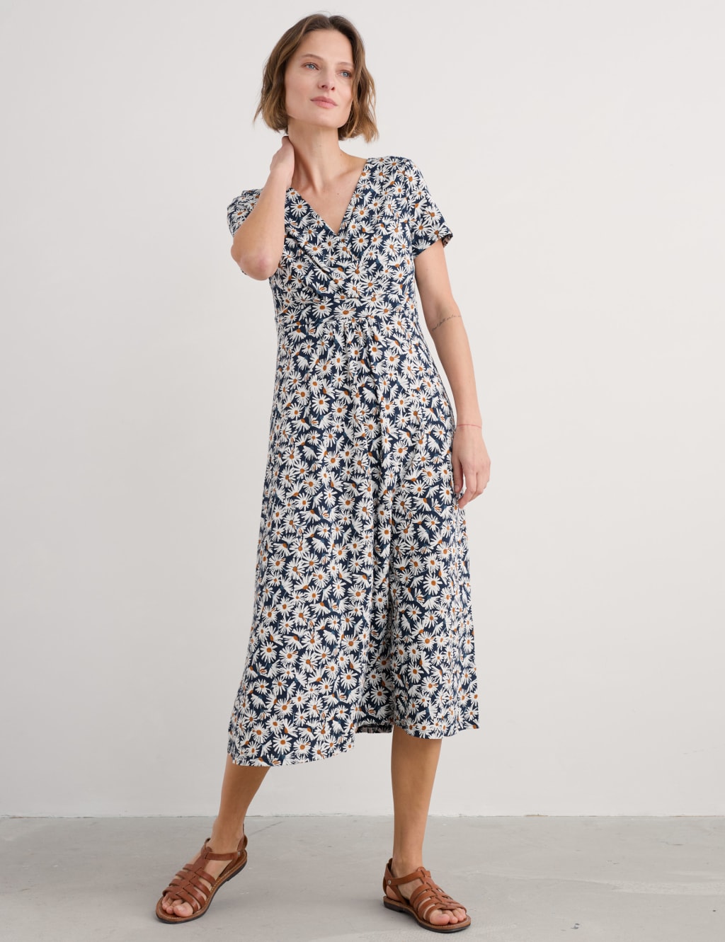Pure Cotton Floral V-Neck Midi Dress