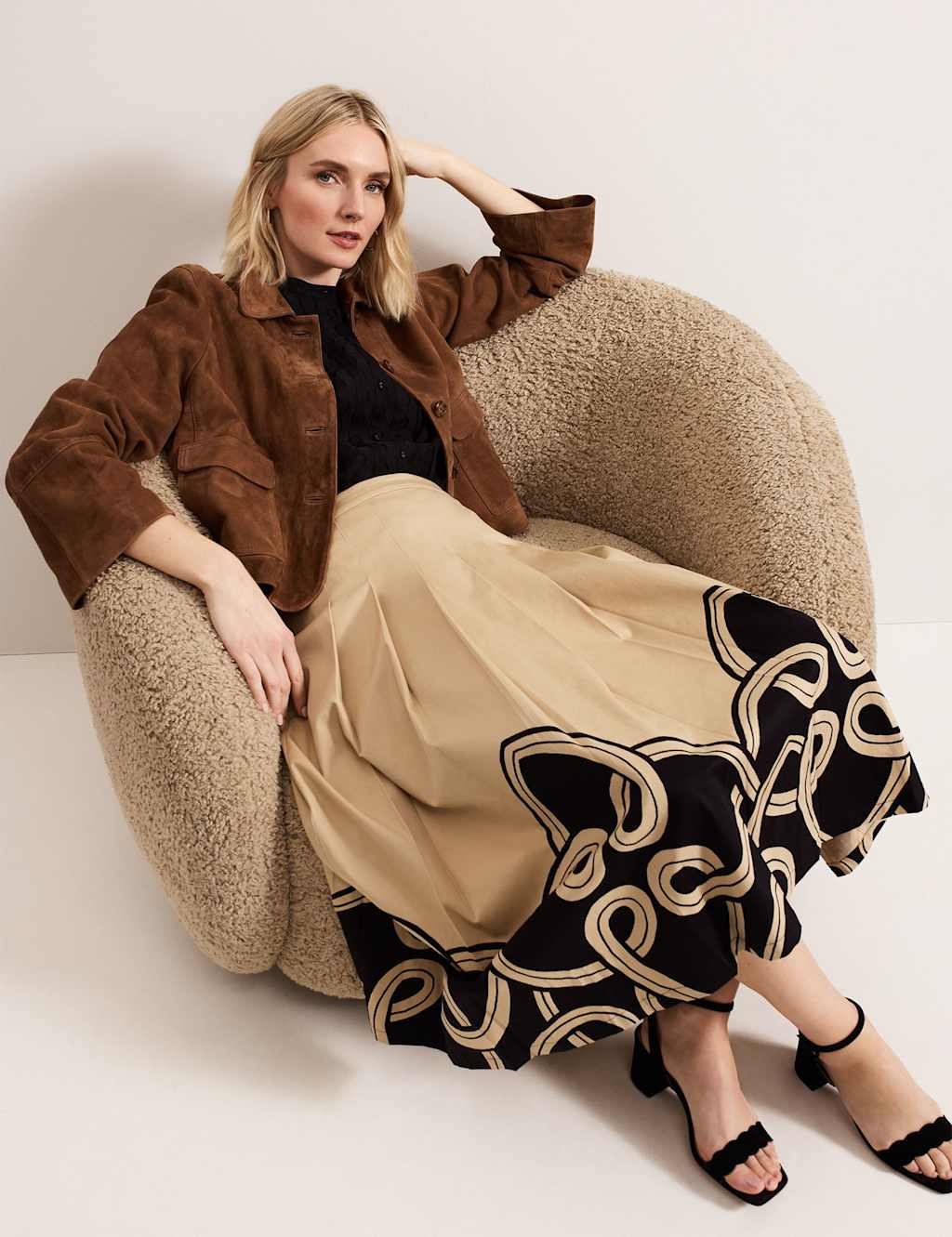 Cotton Rich Printed Midi A-Line Skirt