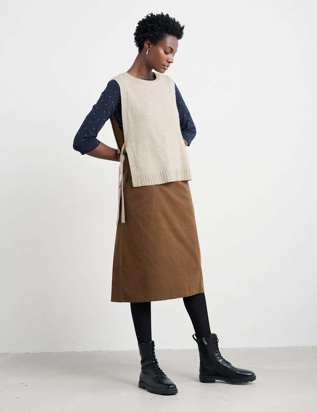 Seasalt Cornwall Pure Cotton Knee Length A-Line Skirt Brown