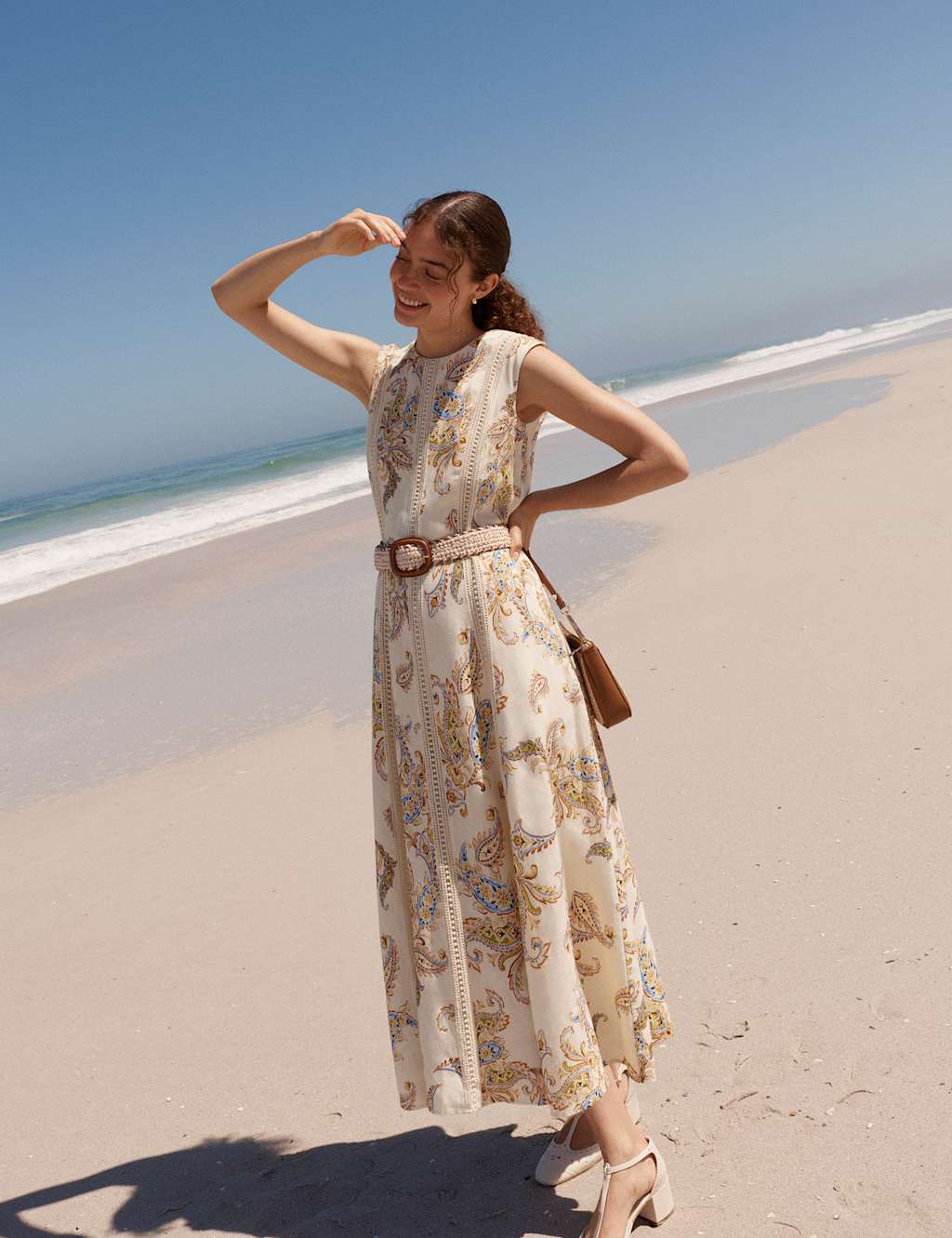 Hobbs Women's Linen Blend Printed Midi Skater Dress - 16 - Cream - Available at M&S