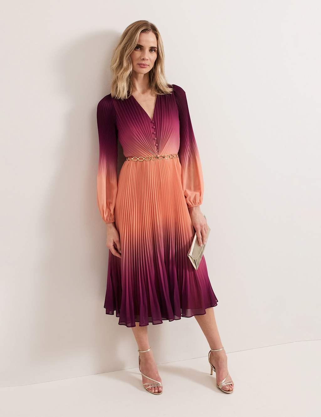 Ombre V-Neck Midi Waisted Dress