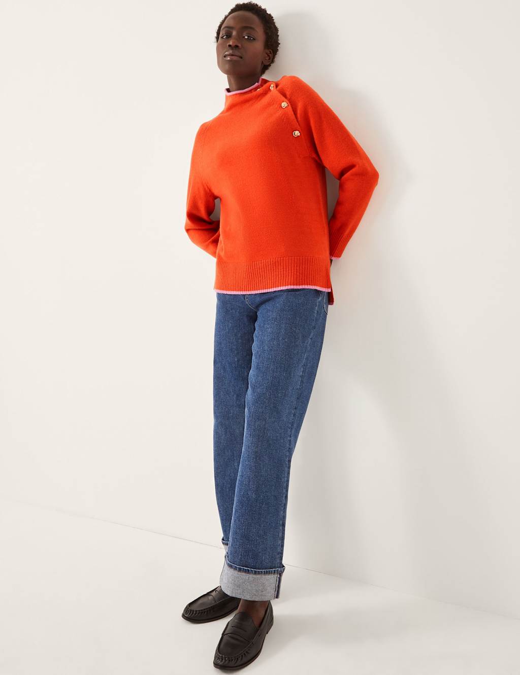 Monsoon High Neck Button Detail Jumper Orange