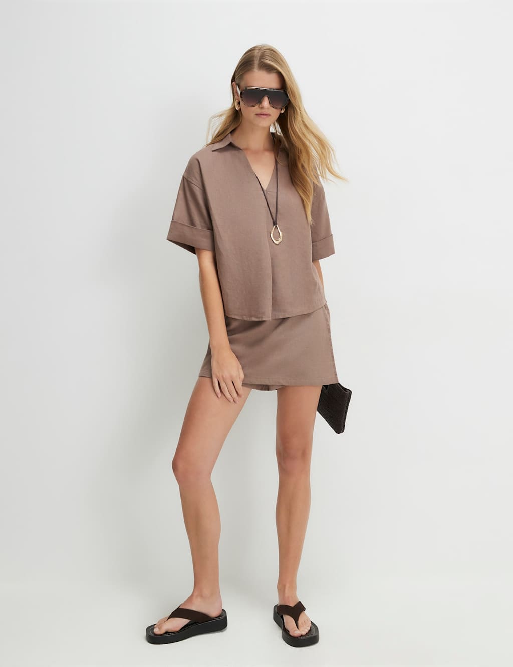River Island Women's Linen Blend Wrap Front Side Tie Skort - Small - Beige - Available at M&S