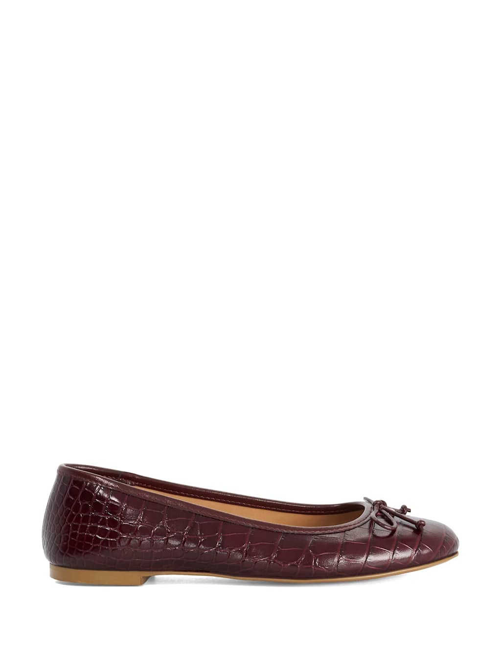 Dune London Women's Wide Fit Leather Croc Bow Ballet Pumps - 5 - Burgundy - Available at M&S