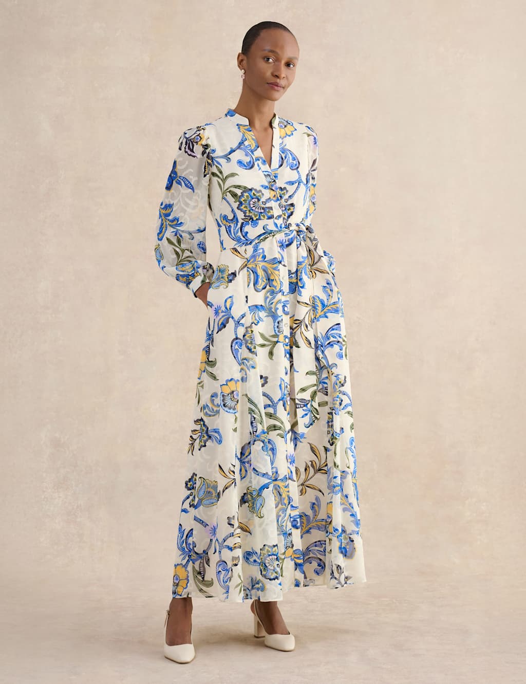 Hobbs Women's Paisley V-Neck Maxi Skater Dress - 10 - Cream - Available at M&S