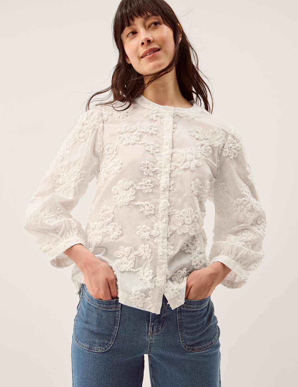Monsoon Women's Pure Cotton Embroidered Blouse - Extra Large - White - Available at M&S