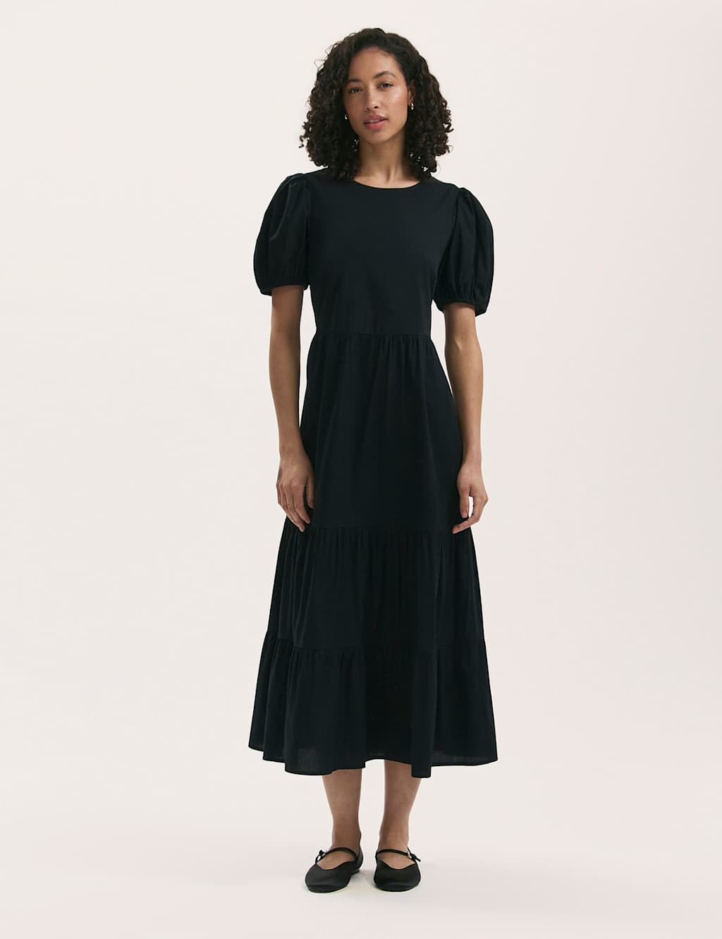 Pure Cotton Midi Tiered Dress