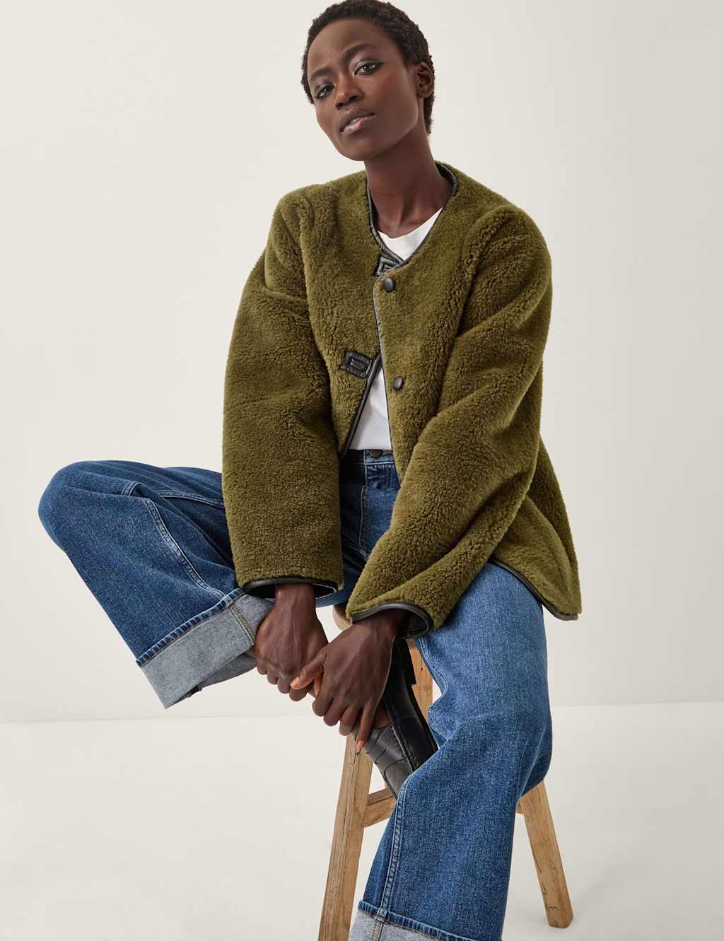 Monsoon Collarless Jacket Khaki