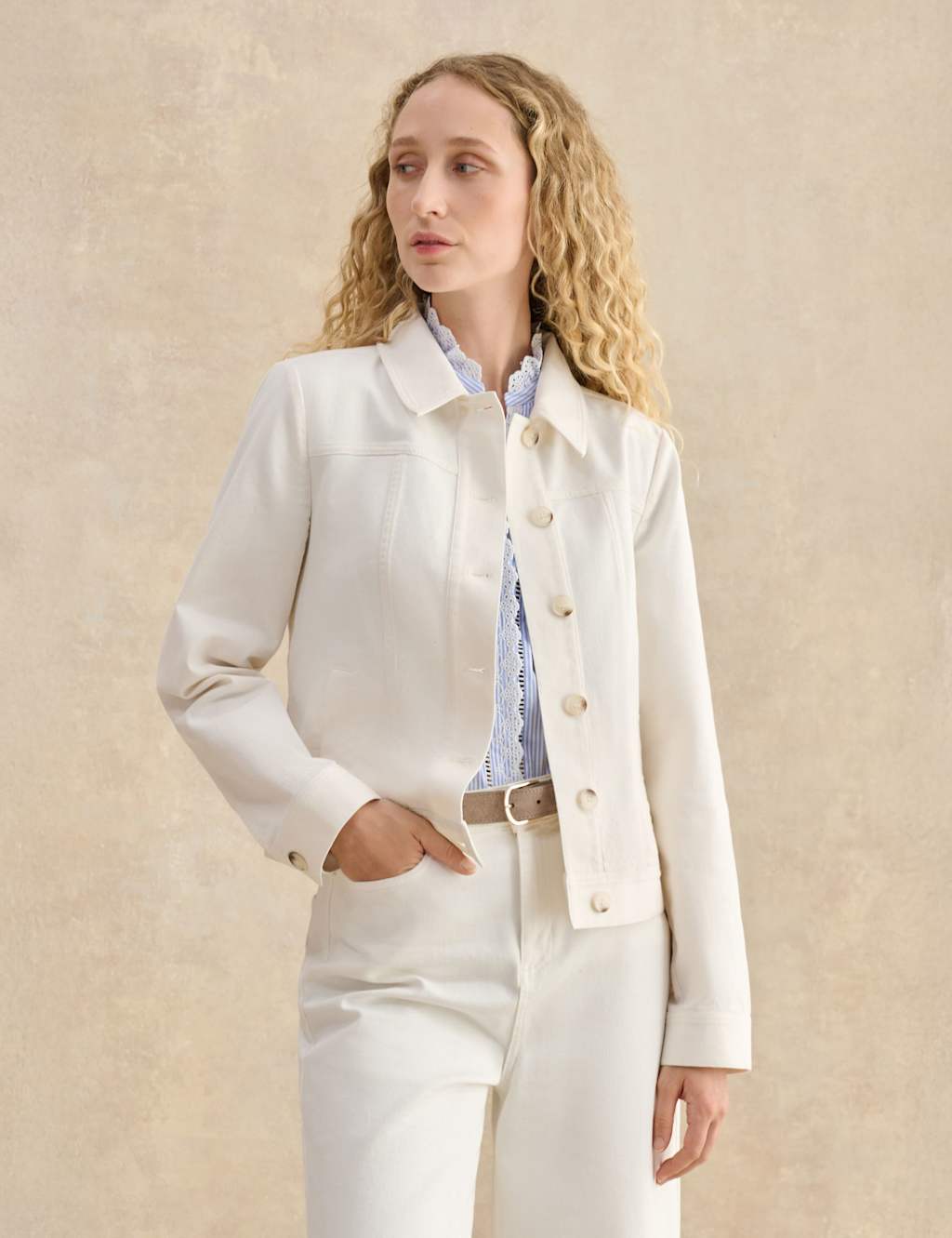 Hobbs Women's Denim Short Jacket - 16 - White - Available at M&S