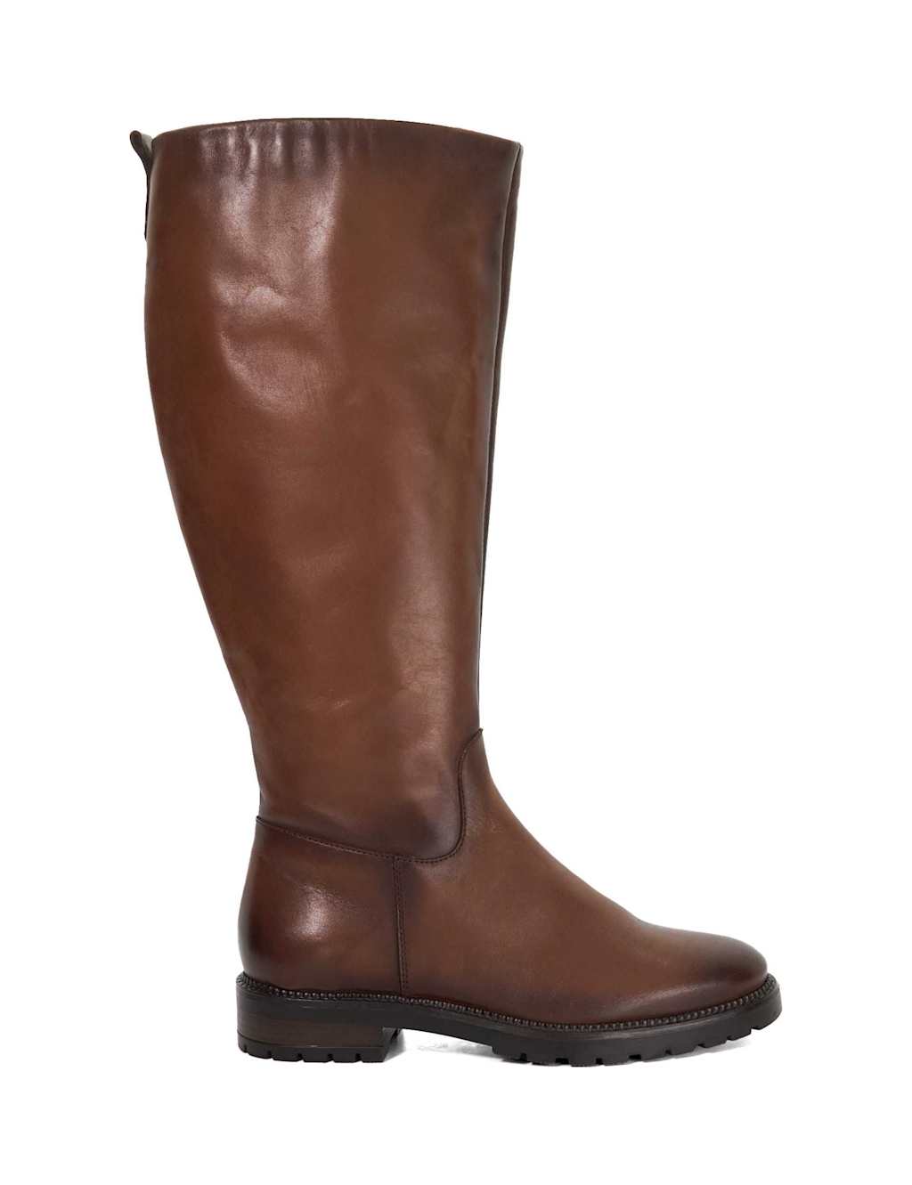 Dune London Wide Fit Leather Block Heel Knee High Boots Tan