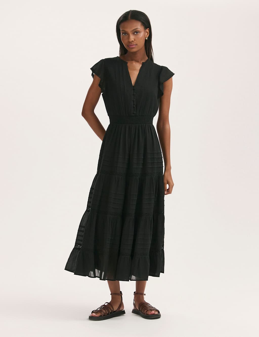Pure Cotton Midi Tiered Dress