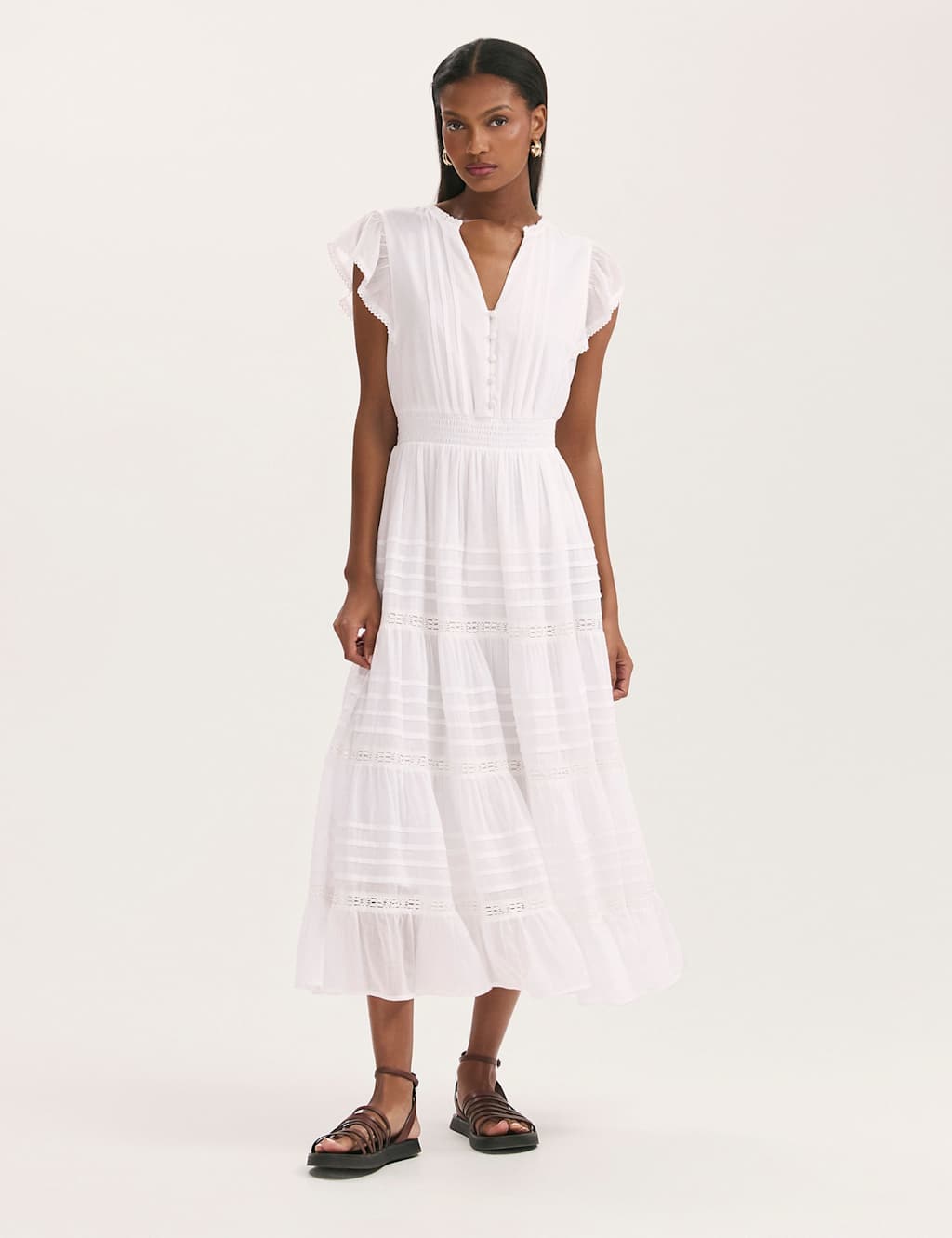 Pure Cotton Midi Tiered Dress