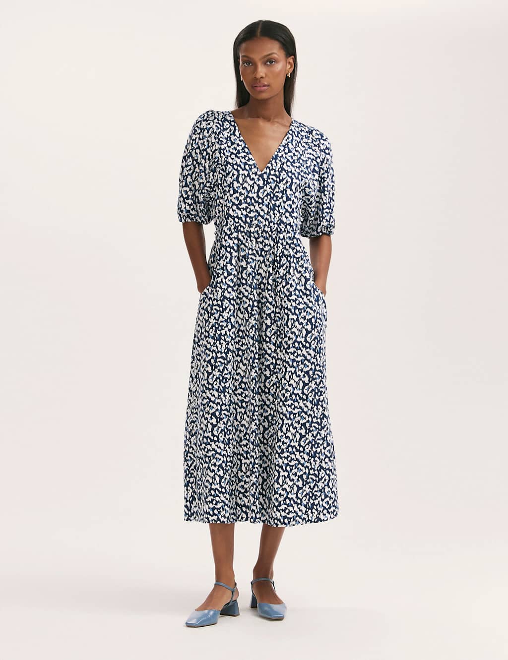 Pure Cotton Animal Print Midi Waisted Dress