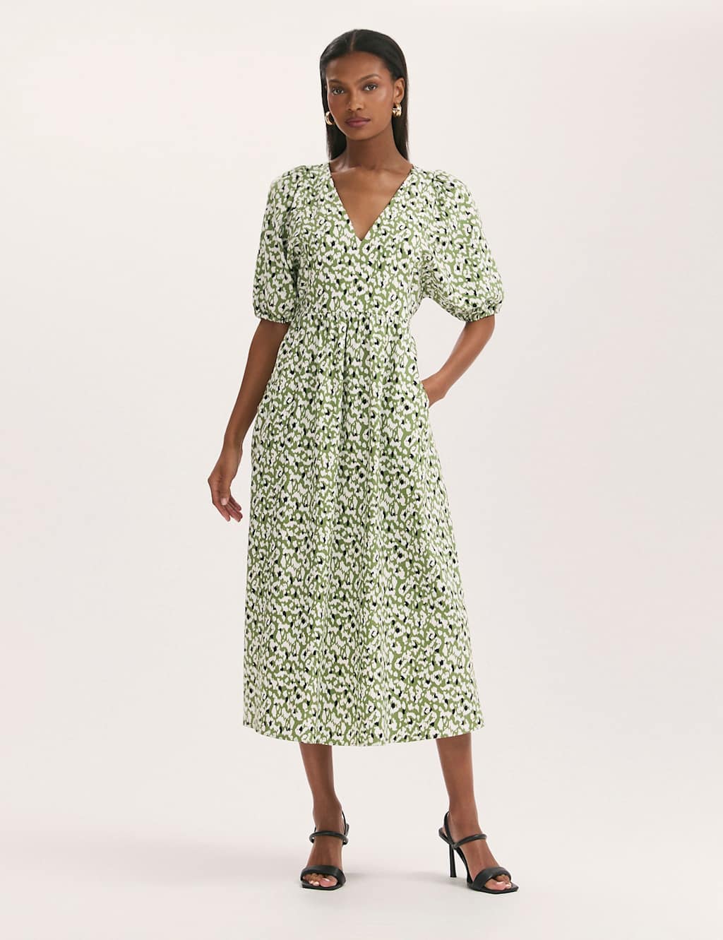 Pure Cotton Animal Print Midi Waisted Dress