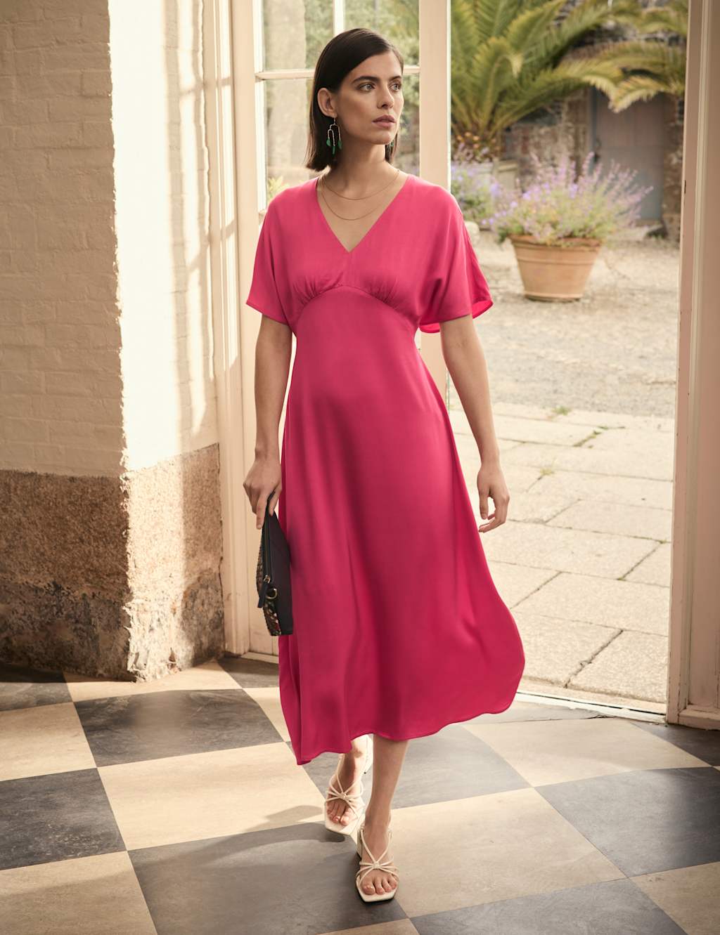V-Neck Empire Line Midaxi Waisted Dress