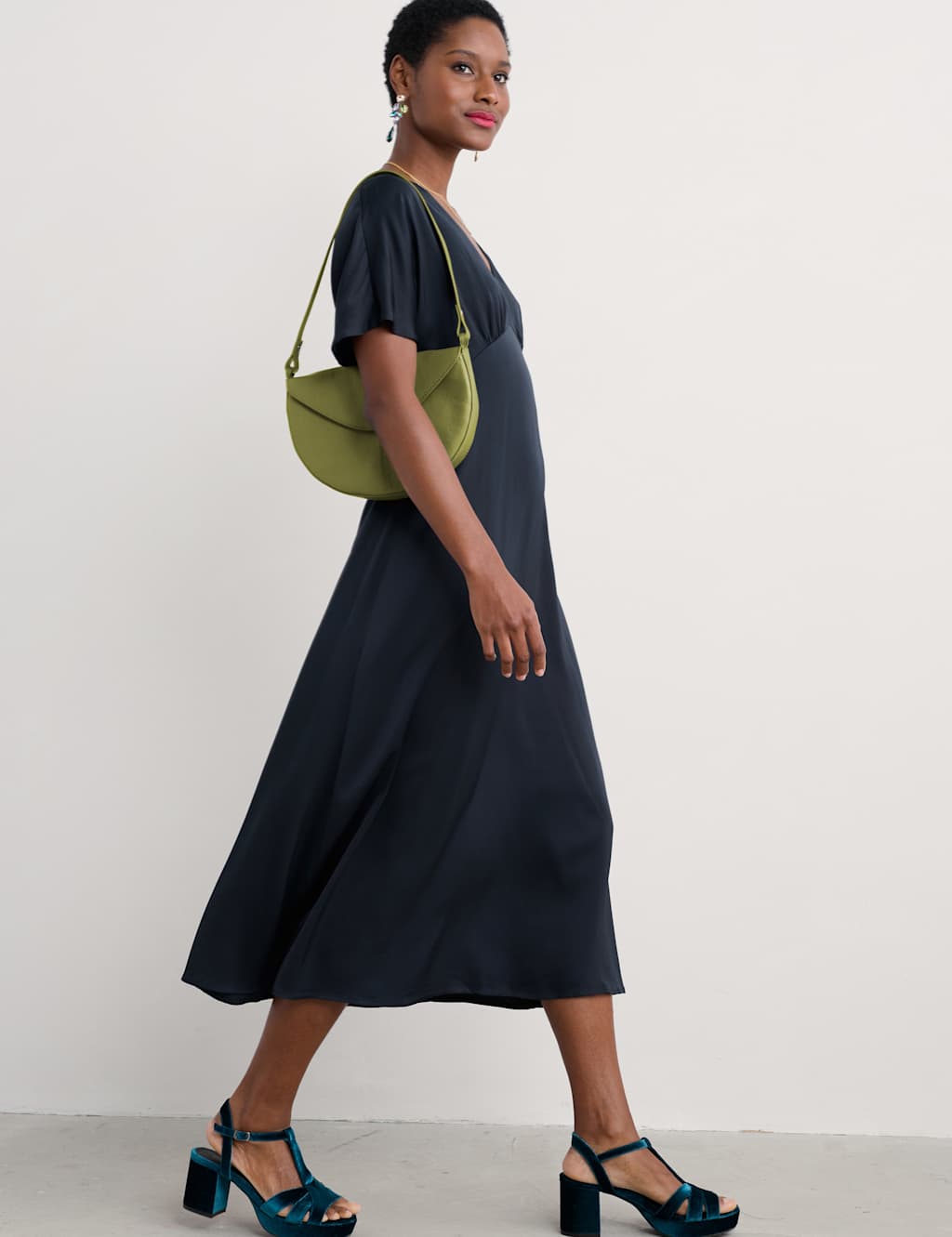 V-Neck Empire Line Midaxi Waisted Dress