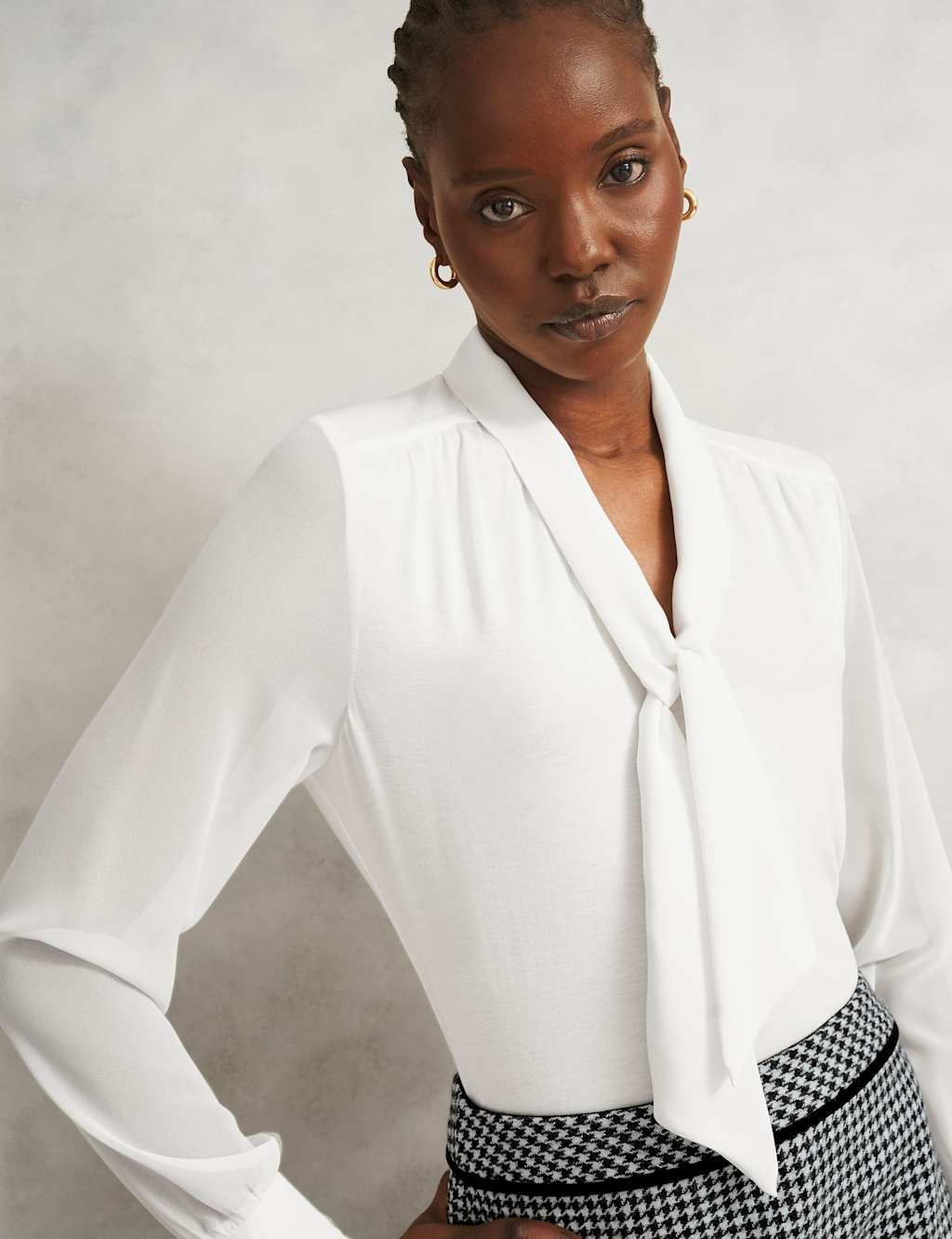 Hobbs Women's Tie Neck Relaxed Blouson Sleeve Blouse - Medium - Cream - Available at M&S