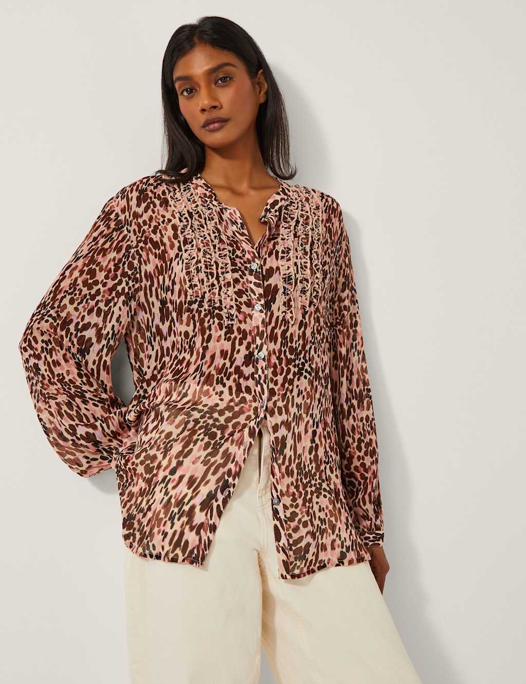 Monsoon Leopard Print Round Neck Blouse Pink