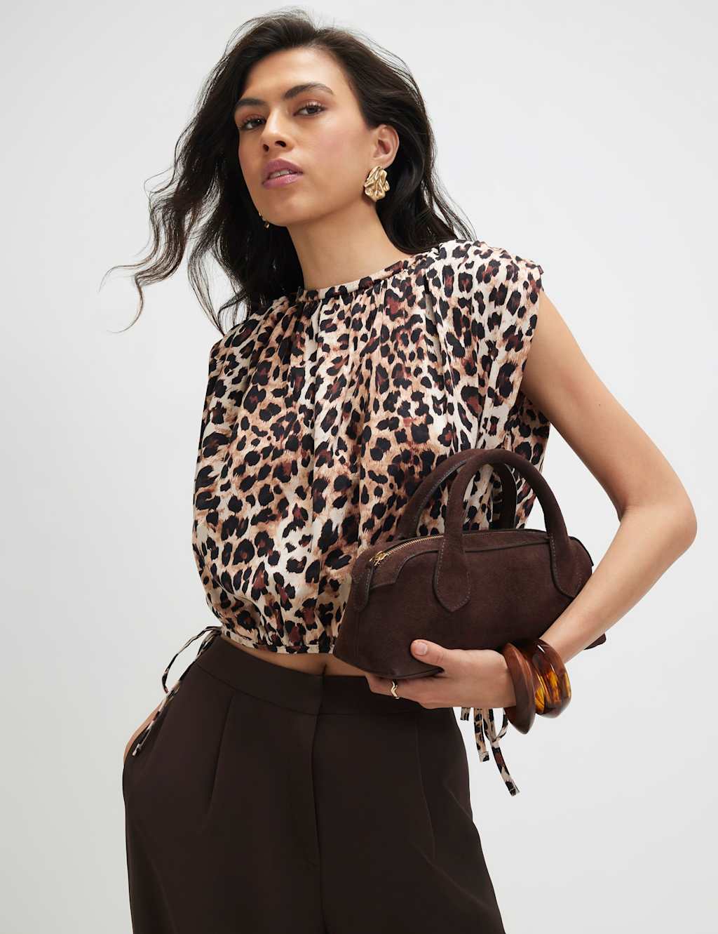 River Island Women's Pure Cotton Animal Print Bubble Hem T-Shirt - Extra Small - Brown Mix - Available at M&S