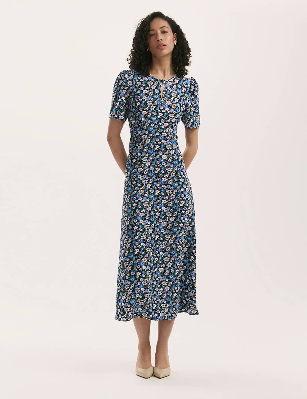 Finery London Women's Floral Round Neck Midi Tea Dress - 16 - Navy Mix - Available at M&S