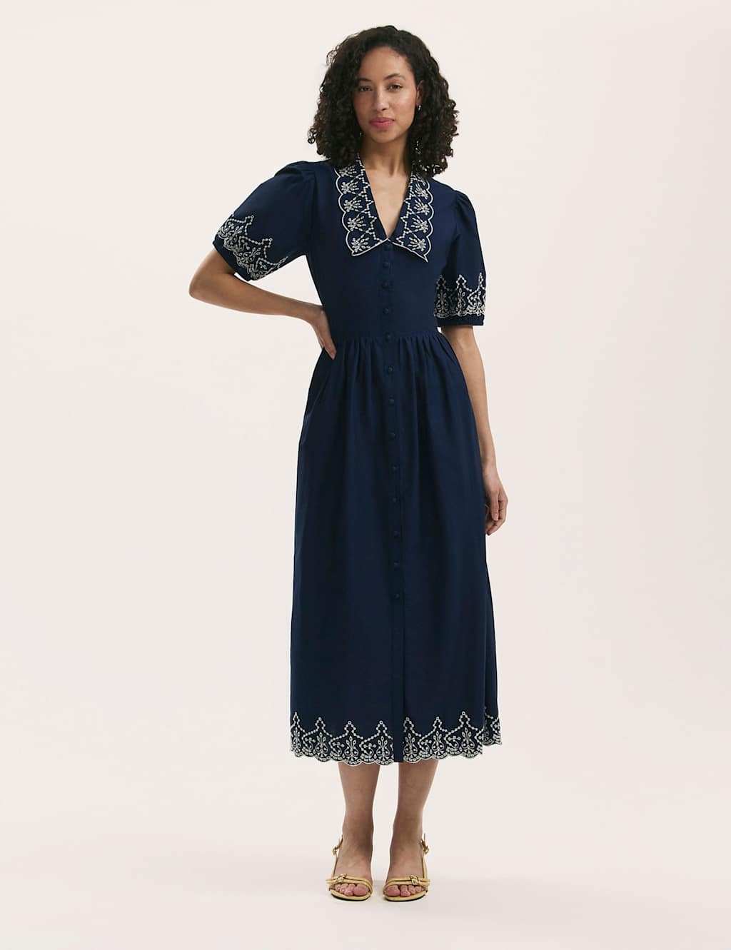 Pure Cotton Collared Midi Shirt Dress