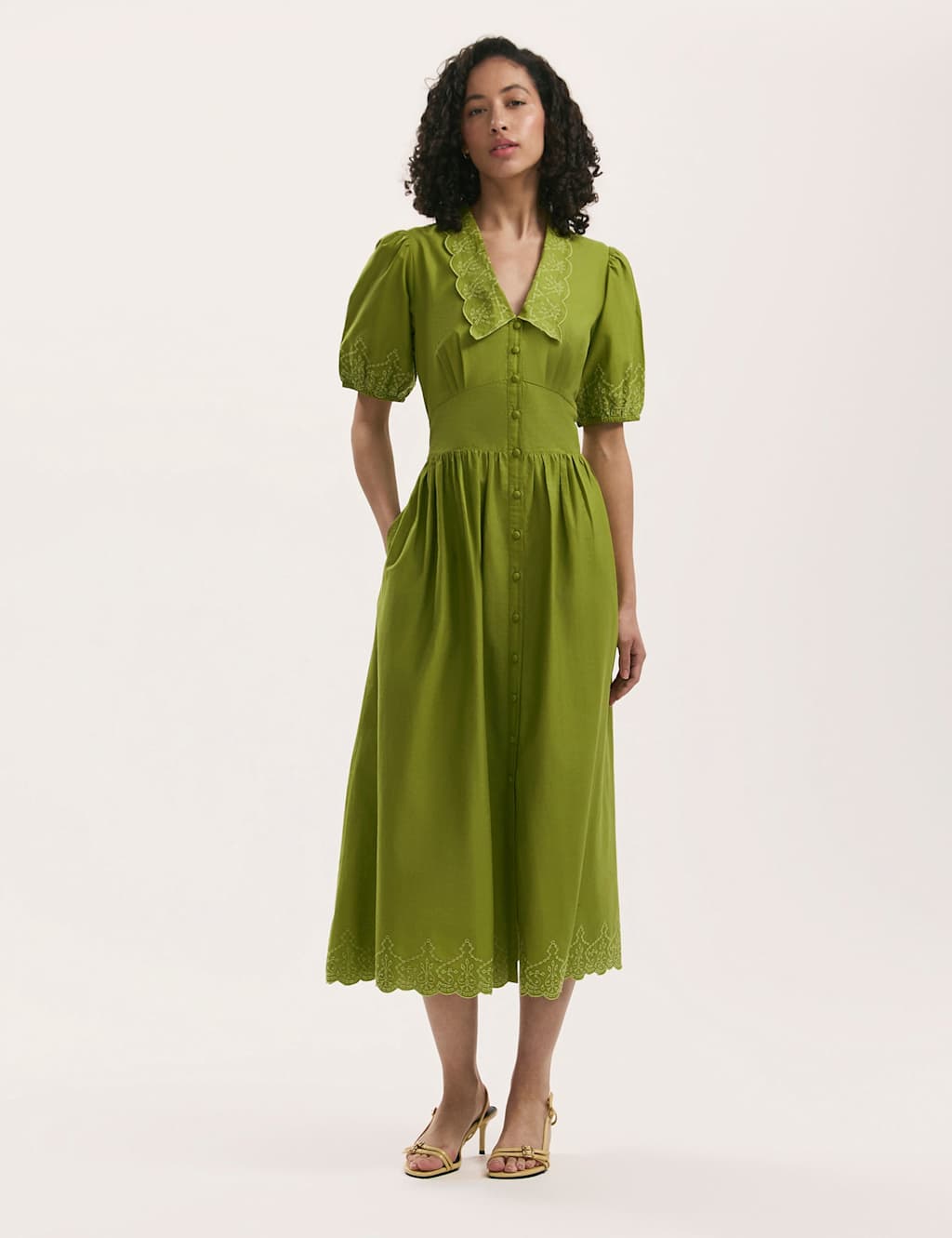 Pure Cotton Collared Midi Shirt Dress