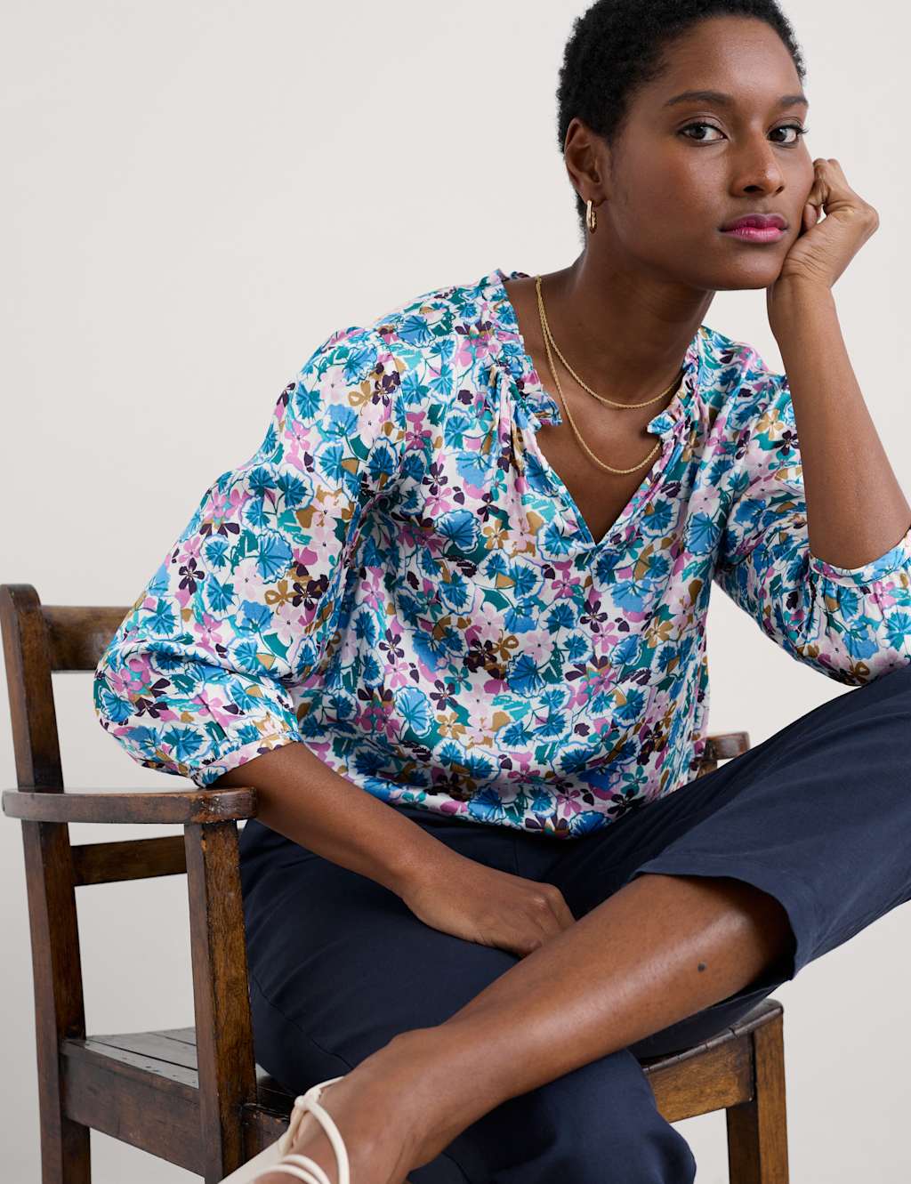 Floral Notch Neck Blouse