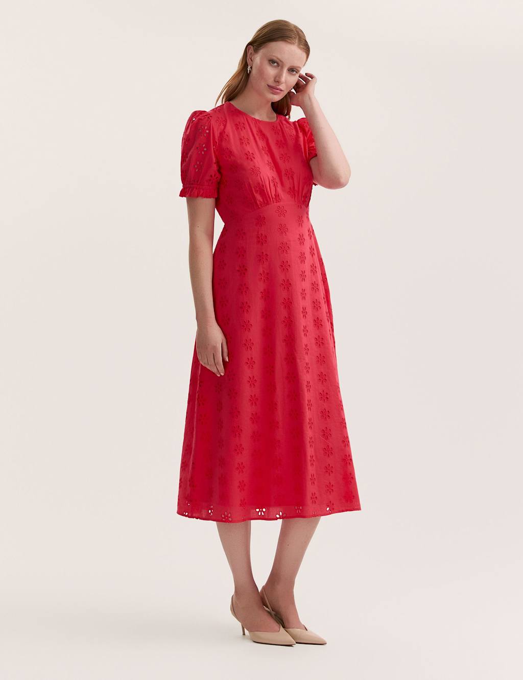 Pure Cotton Embroidered Midi Tea Dress