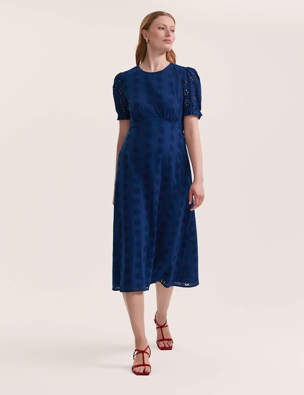 Pure Cotton Embroidered Midi Tea Dress